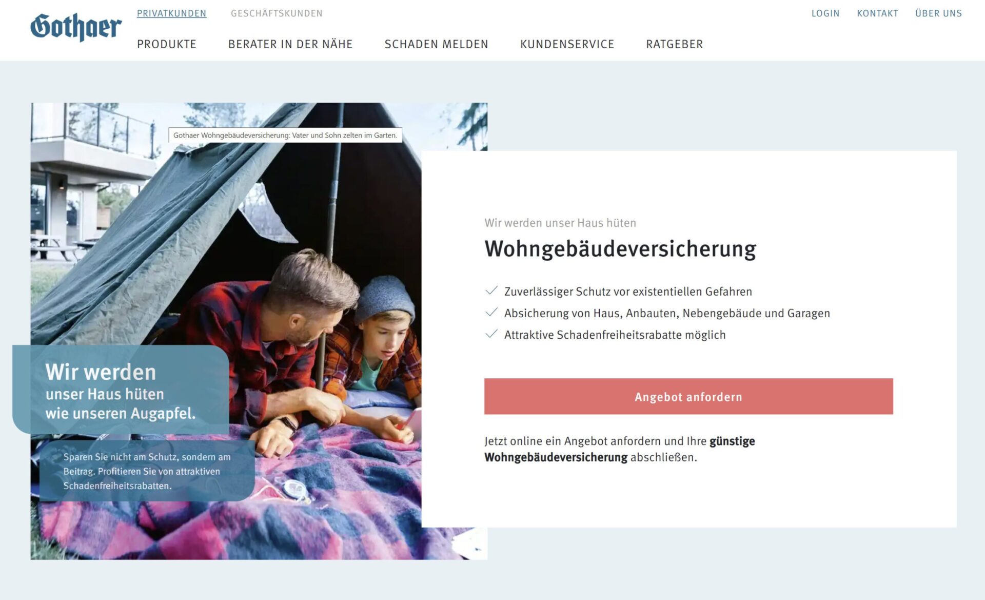 "Zuverlässiger Schutz vor existenziellen Gefahren" - so wirbt die Wohngebäudeversicherung auf ihrer Website. Umso ärgerlicher und enttäuschender, wenn man im eigenen Schadensfall feststellt: Meine Gothaer Gebäudeversicherung zahlt nicht! - Die Deutsche Schadenshilfe kann Sie in solchen Fällen unterstützen. (Screenshot gothaer.de/privatkunden/haus-und-wohnung/wohngebaeudeversicherung/ am 01.08.2022) "Zuverlässiger Schutz vor existenziellen Gefahren" - so wirbt die Wohngebäudeversicherung auf ihrer Website. Umso ärgerlicher und enttäuschender, wenn man im eigenen Schadensfall feststellt: Meine Gothaer Gebäudeversicherung zahlt nicht! - Die Deutsche Schadenshilfe kann Sie in solchen Fällen unterstützen. (Screenshot gothaer.de/privatkunden/haus-und-wohnung/wohngebaeudeversicherung/ am 01.08.2022)